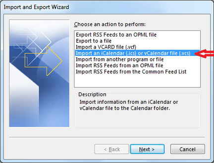 import ics file into outlook 2016