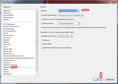 Adobe reader sprache ändern