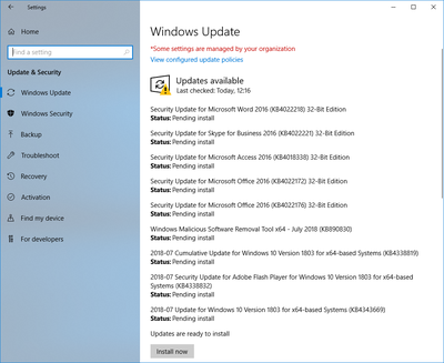 Windows Update setting